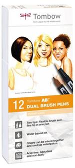 Tombow ABT-12P-4 Pennarello a base d'acqua ABT Dual Brush con due punte, colori ritratto, 12 pezzi