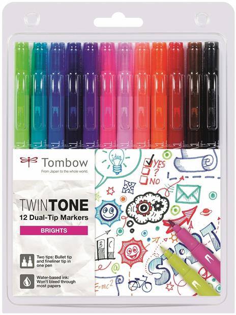 Pennarelli Twin Tone Tombow colori Bight con doppia punta. Confezione 12 colori