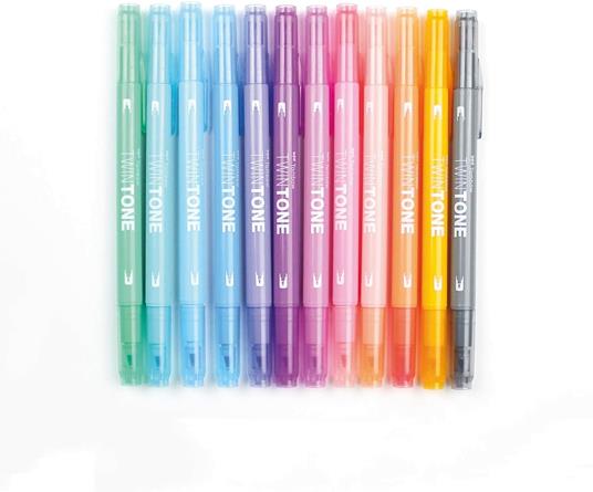 Pennarelli Twin Tone Tombow colori Pastel con doppia punta. Confezione 12 colori - 4