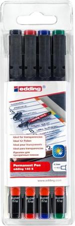 Edding 140 S marcatore permanente Punta sottile Nero, Blu, Verde, Rosso 4 pz