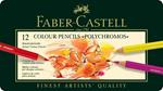 Matite colorate Faber-Castell Polychromos. Astuccio in metallo 12 colori