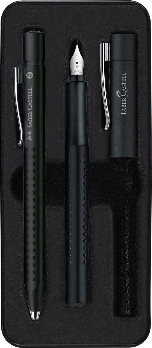 Set regalo 1 penna stilografica M e 1 penna sfera Grip 2011, XB fusto nero  - Faber-Castell - Cartoleria e scuola