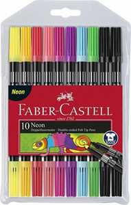 Cartoleria Astuccio in plastica con 10 pennarelli Doppia Punta Neon Faber-Castell