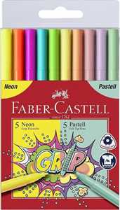 Cartoleria Bustina in plastica da 10 pennarelli Grip Colour Neon e Pastel Faber-Castell