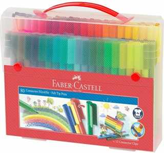 Cartoleria Gift Set con 80 pennarelli Connector Pen + 12 Connector Clips Faber-Castell