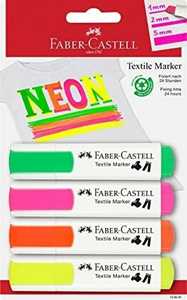 Cartoleria Blister con 4 marker per tessuto neon: neon giallo,neon arancione, neon rosa, neon verde Faber-Castell