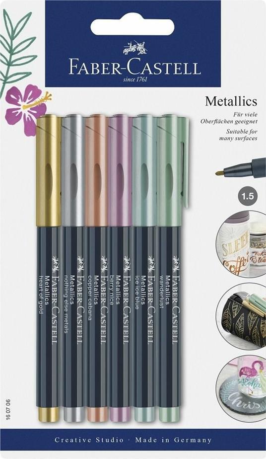 Evidenziatore metallizzato Faber-Castell. Punta da 1,5 mm. Set da 6