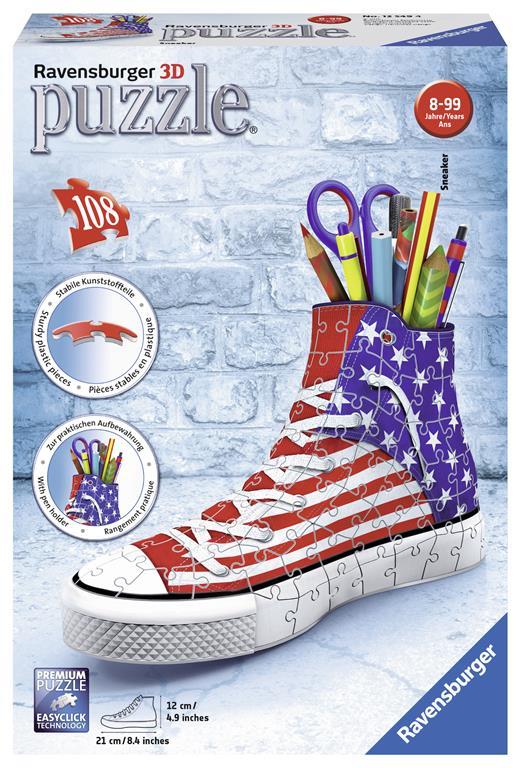 Ravensburger - 3D Puzzle Portapenne Sneaker Usa Flag Edition, 108 Pezzi, 8+ Anni - 2