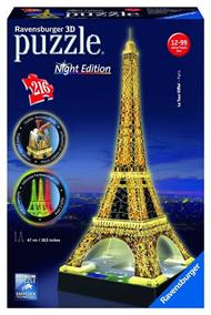 Ravensburger - 3D Puzzle Tour Eiffel Night Edition con Luce, Parigi, 216 Pezzi, 10+ Anni