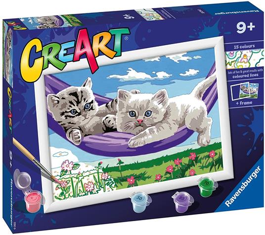 Ravensburger - CreArt Serie D: Gattini sull'amaca, Kit per Dipingere con i Numeri, - 2