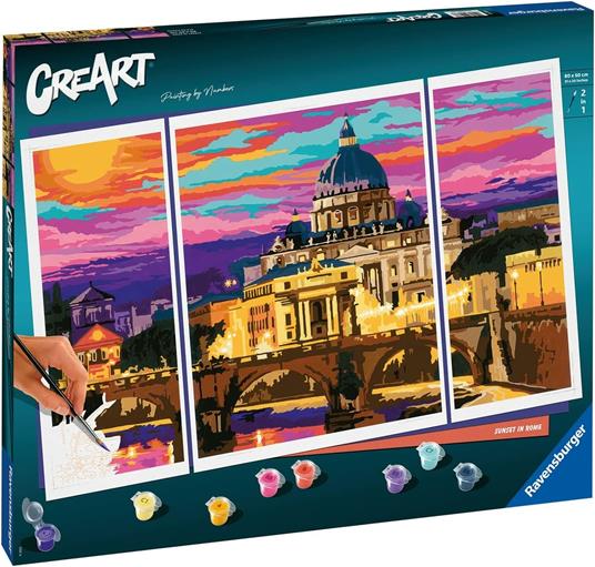 Ravensburger - CreArt Trittico, Roma, Kit per Dipingere con i Numeri,  Contiene 3 Tavole Prestampate, Pennello - Ravensburger - Creart - Pittura -  Giocattoli