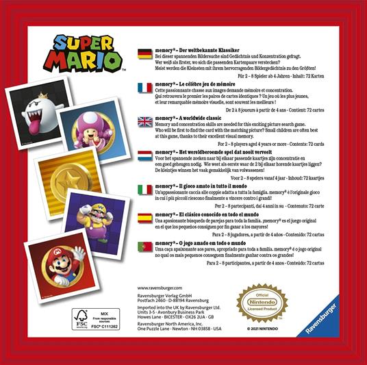 Ravensburger - Memory Versione Super Mario, 64 Tessere, Gioco Da