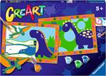 Ravensburer - CreArt Serie Junior, Dinosauri, Kit dipingere con i Numeri, contiene 2 tavole prestampate, Pennello, Colori