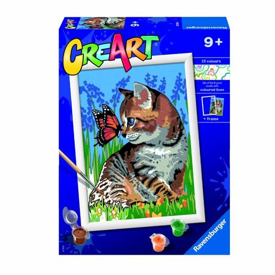 Ravensburger - CreArt Serie D: Gattino e Farfalla, Kit per Dipingere con i Numeri,