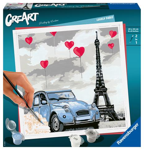 Ravensburger - CreArt Parigi, Kit per Dipingere con i Numeri, Contiene Tavola Prestampata 20x20 cm, Pennello