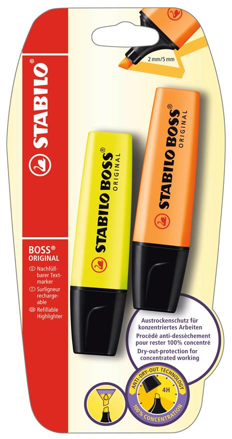 Evidenziatore - STABILO BOSS ORIGINAL - Pack da 2 - Giallo/Arancio - 2