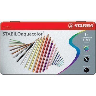 Matita colorata acquarellabile - STABILOaquacolor - Scatola in Metallo da 12 - Colori assortiti - 50