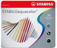 Matita colorata acquarellabile - STABILOaquacolor - Scatola in Metallo da 24 - Colori assortiti