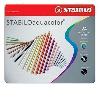 Matita colorata acquarellabile - STABILOaquacolor - Scatola in Metallo da 24 - Colori assortiti - 30