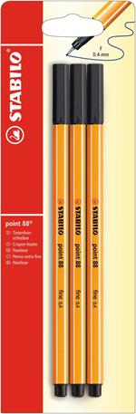 Fineliner - STABILO point 88 - Pack da 3 - Nero