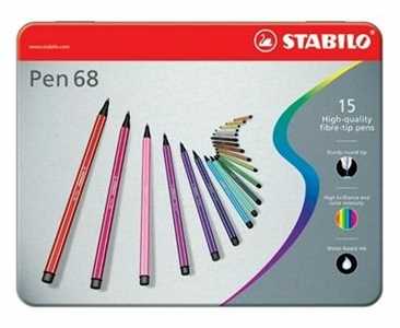 Cartoleria Pennarello Premium - STABILO Pen 68 - Scatola in Metallo da 15 - Colori assortiti STABILO