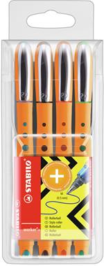 Penna Roller - STABILO worker+ medium - Tratto 0,5 mm - Astuccio da 4 - Colori assortiti