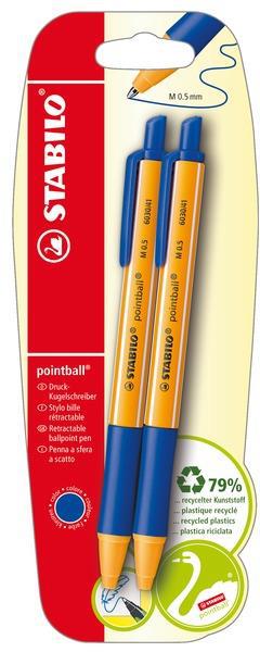 Penna a sfera Ecosostenibile - STABILO pointball - CO2 neutral - Pack da 2 - Blu - 2