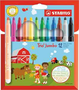 Cartoleria Pennarellone super lavabile - STABILO Trio Jumbo - Astuccio da 12 - Colori assortiti STABILO