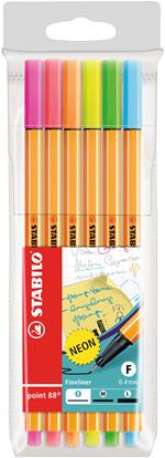 Fineliner - STABILO point 88 NEON - Astuccio da 6 - Colori NEON assortiti