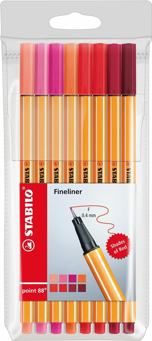 Fineliner - STABILO point 88 - Astuccio da 8 - Sfumature Di Rosso - Colori assortiti - 2