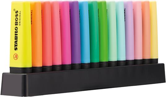 Evidenziatore - STABILO BOSS ORIGINAL Desk-Set - 15 Colori assortiti 9 Neon  + 6 Pastel - STABILO - Cartoleria e scuola | laFeltrinelli