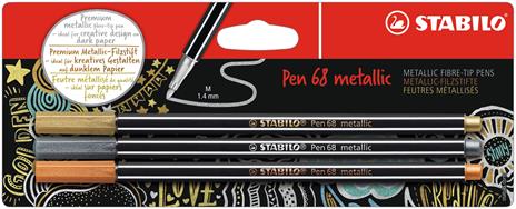 Pennarello Premium Metallizzato - STABILO Pen 68 metallic - Pack da 3 - Oro/Argento/Rame