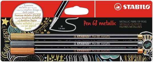 Pennarello Premium Metallizzato - STABILO Pen 68 metallic - Pack da 3 - Oro/Argento/Rame