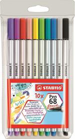 Pennarello Premium con punta a pennello - STABILO Pen 68 brush - Astuccio da 10 - con 10 colori assortiti