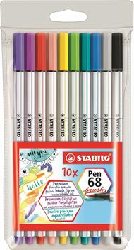 Pennarello Premium con punta a pennello - STABILO Pen 68 brush - Astuccio da 10 - con 10 colori assortiti