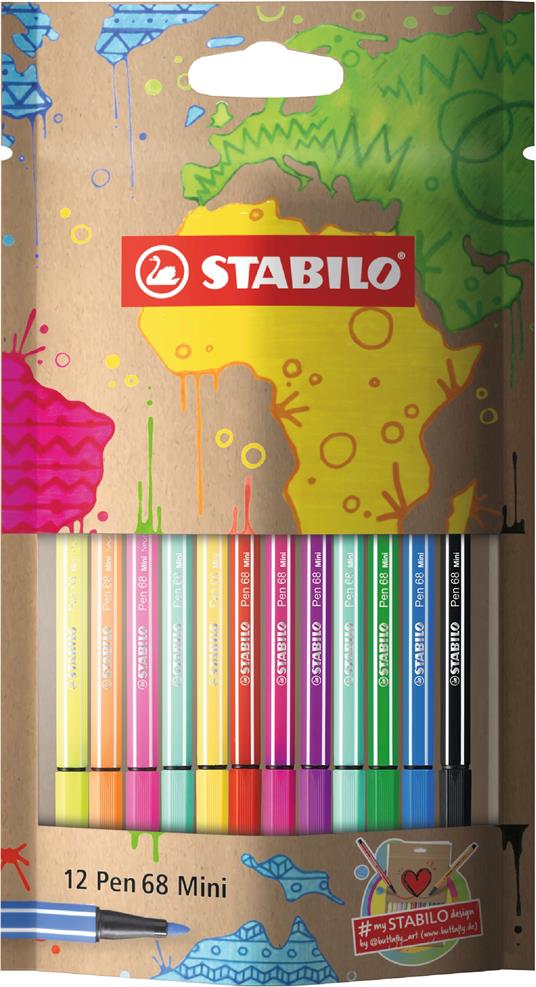 Pennarello Premium - STABILO Pen 68 Mini - #mySTABILOdesign - Pack da 12 - con 12 colori assortiti - 7