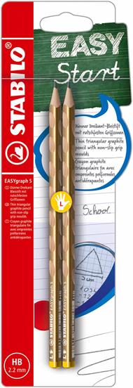 Matita Ergonomica triangolare - STABILO EASYgraph S Metallic per Mancini in Oro - Pack da 2 - Gradazione HB