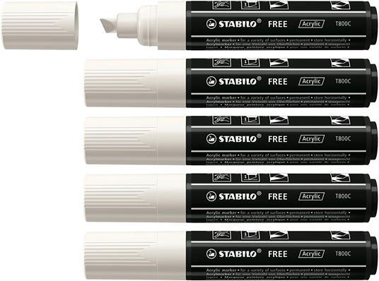 Marker acrilico - STABILO FREE Acrylic - T800C Punta a scalpello 4-10mm - Confezione da 5 - Bianco