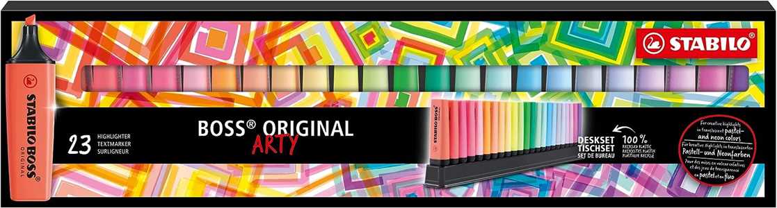 Cartoleria Evidenziatore - STABILO BOSS ORIGINAL Desk-Set - ARTY Edition - 23 Colori assortiti 9 Neon + 14 Pastel STABILO
