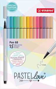 Cartoleria Pennarello Premium - STABILO Pen 68 - Pastellove Set - Astuccio da 15 - Colori assortiti STABILO