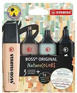 Evidenziatore - STABILO BOSS ORIGINAL NatureCOLORS - Astuccio da 4 - Sabbia/Cenere/Foglia di Tè/Nero