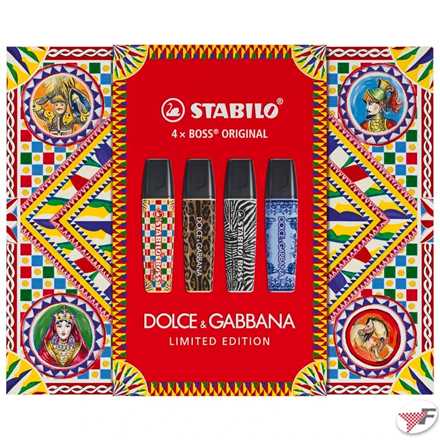 Cartoleria Evidenziatore - STABILO BOSS ORIGINAL x DOLCE&GABBANA - Cofanetto Premium con 4 evidenziatori - Edizione Limitata STABILO