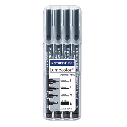 Pennarelli fineliner Staedtler Lumocolor permanent. Staedtler Box con 4 pennarelli a tratti assortiti - 2