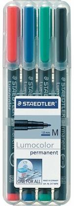 Penna a punta sintetica Staedtler Lumocolor Permanent punta media 1 mm. Confezione 4 colori assortiti