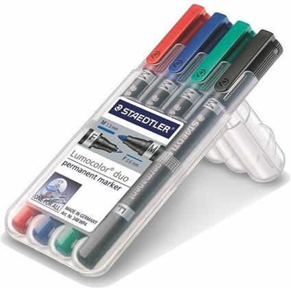 Pennarelli permanenti Staedtler Lumocolor Duo. Confezione 4 colori assortiti