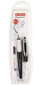 Penna stilografica Herlitz My.Pen con pennino in acciao inossidabile punta M, impugnatura ergonomica Nero-Bianco