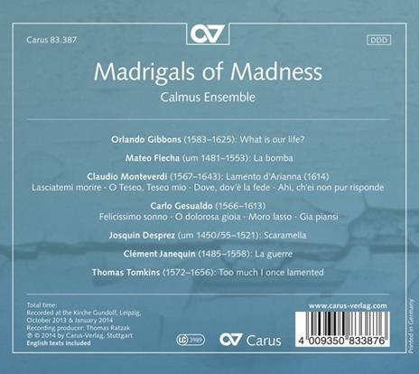 Madrigals of Madness - CD Audio - 2