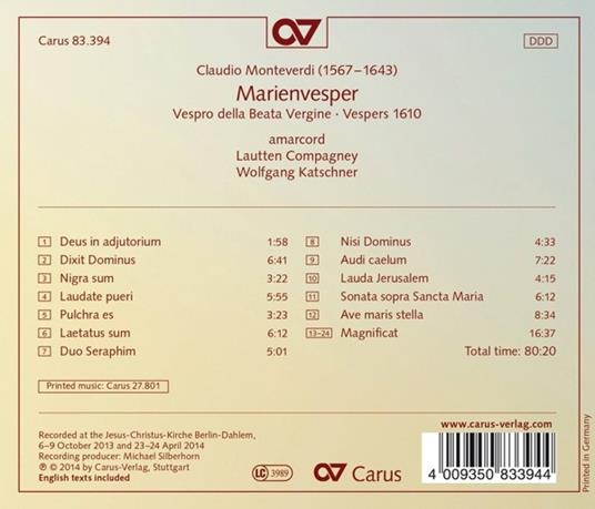 Marienvesper - CD Audio di Claudio Monteverdi - 2