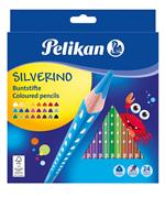 Matite colorate Pelikan triangolari ergonomiche per bambini. Confezione da 24 colori serie Silverino. Diametro 3 mm