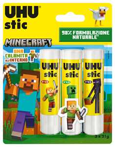 Cartoleria Colla Stick blister 3x21g Minecraft Uhu